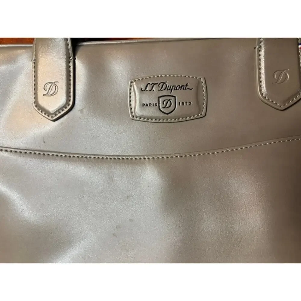 S.T. Dupont Laptop Briefcase Bag Unisex Line D Document Case Brown Leather Zip